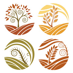 Fototapeta premium Autumnal botanical emblems with swirling vines vector