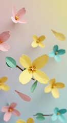 Obraz premium Paper forsythia flowers are fluttering