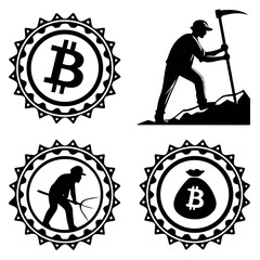 Bitcoin mining and money bag symbols cryptocurrency
