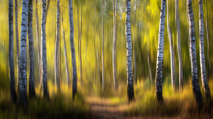Silver birch forest in abstract lighting