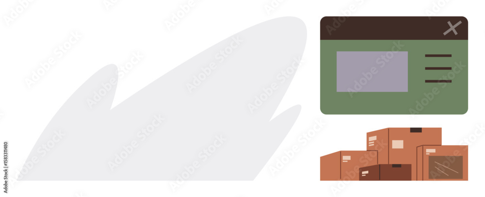 Poster digital interface with form fields and stacked shipping boxes. ideal for logistics, delivery service