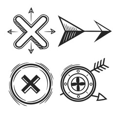 Black arrow and cross icons symbol white
