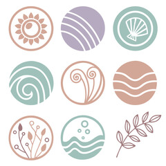 Collection of abstract natural icons in muted colors nature icons abstract design