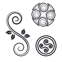 Black Celtic Swirls and Leaves Design spiral leaf