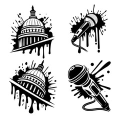 Black capitol dome and microphone splash design white