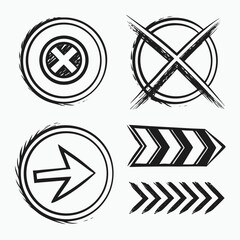 Black circular cross and arrow icons circle