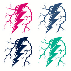 Cracked lightning bolt icons in vibrant colors electricity power