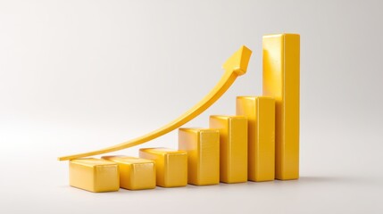 Ascending Yellow Bar Graph with Arrow Icon Isolated on Light Background