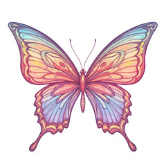Colorful Butterfly with Pink Purple Blue Wings in Artistic Style