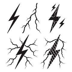 Black lightning bolt symbols with cracks electricity