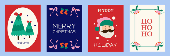 Merry Christmas and Happy New Year decoration. Set of vector illustrations for background, poster, greeting card, party invitation card, website banner, social media banner, marketing material, label.