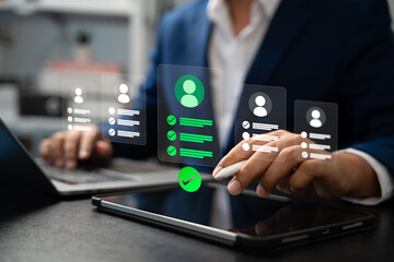 Human resource management technology (HR), Human resource manager touching human resource network...