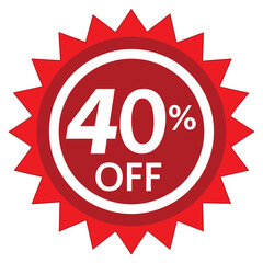 Red 40 Percent Off Sale Badge Icon for Promotions and Discounts