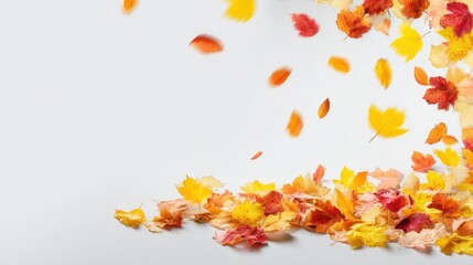 The vibrant display of falling autumn leaves creating a colorful carpet.