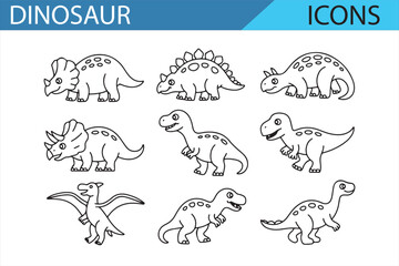 Cartoon Dinosaur Icons – Perfect for Kids’ Learning and Design Projects