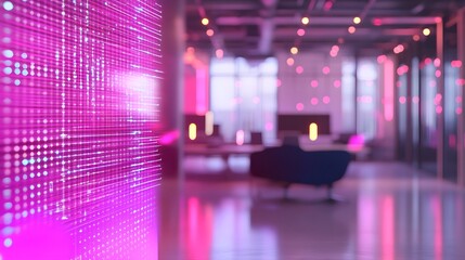 Fototapeta premium Vivid magenta display panel in a modern office space.