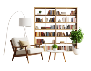  Modern Living Room with Floor-to-Ceiling Bookshelves