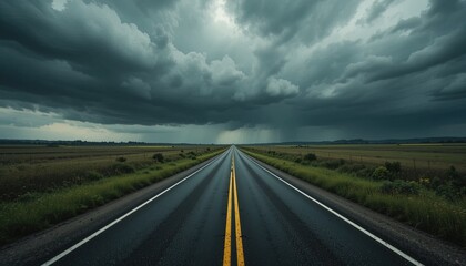 Fototapeta premium Empty highway stretching into a stormy sky.