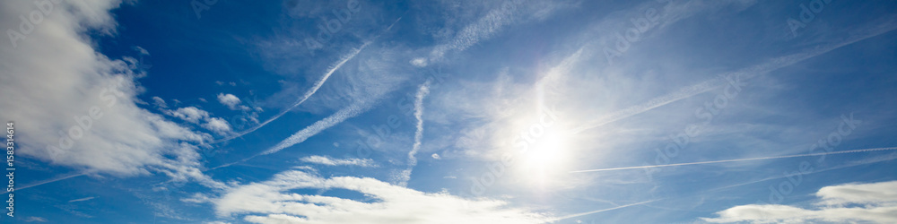 Wall mural blue sky with clouds. cloudy sky background. horizontal banner