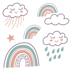 Cute clouds rainbows and star weather