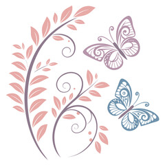 Delicate floral vine with butterflies butterfly leaves