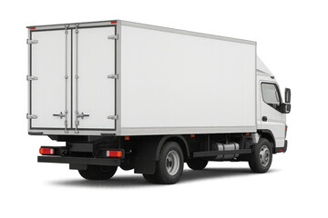 A white delivery truck parked on a street, showcasing its spacious cargo area, ideal for transporting goods efficiently.