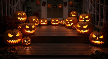 Glowing Pumpkins on a Halloween Porch