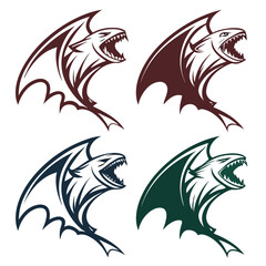 Fierce winged dragon heads in multiple colors aggressive