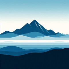 Stylized minimalist mountain range in white and blue tones