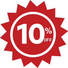Red Burst with 10 Percent Off Text for Sales and Promotions
