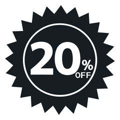 Twenty Percent Off Sale Badge Icon in Black and White Style