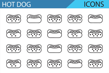 Various Hot Dog Icons for Digital Design, Food, and Restaurant Themes