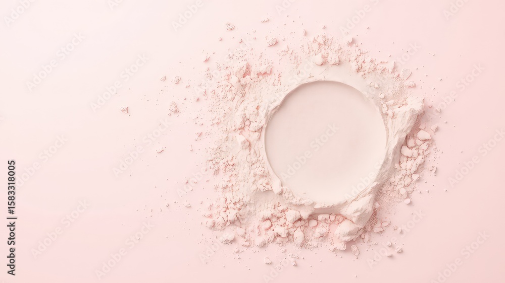 Poster blush pink powder forming a circle on a matching backdrop, leaving space for text and design element