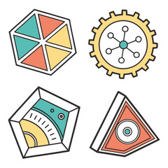 Geometric shapes with teal coral yellow accents abstract icons