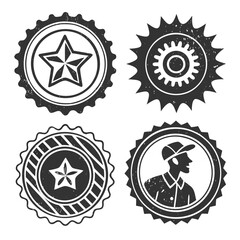 Grunge star and person badges silhouette