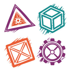 Geometric shapes with grunge effect icons brush strokes