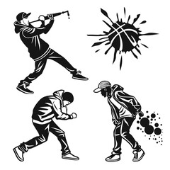 Graffiti artists spraying paint and ink splashes street art