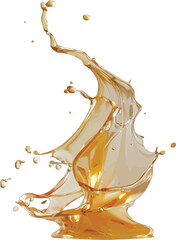 Fototapeta premium Dynamic splash of golden liquid with droplets against a white background water