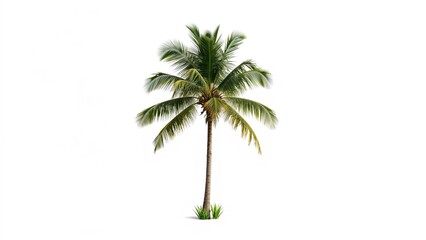 Lone coconut palm set on a clean white surface