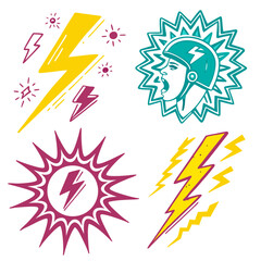 Jagged lightning bolts and sunbursts with shouting face teal