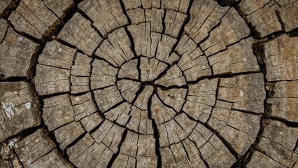 Fototapeta premium Textured surface of aged timber logs in a countryside building.
