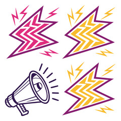 Loudspeaker and abstract geometric shapes with lightning bolt accents megaphone