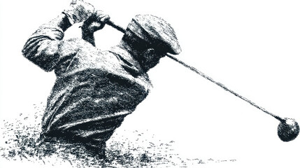 Monochrome Image of a Golfer Swinging a Golf Club