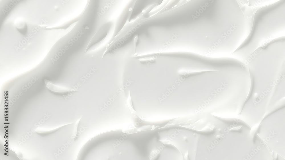 Poster white cream texture background with smooth, glossy surface and wave-like patterns in a close-up full