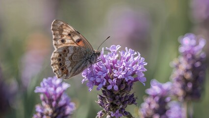 Naklejka premium Intimate portrait of a colorful butterfly sitting on a scented flower