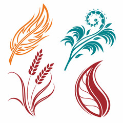 Orange feather teal swirl wheat leaf abstract background