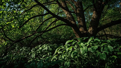 Obraz premium Detailed Shot of Plants Bathed in Sunlight within a Lush Environment