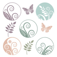 Pastel floral and butterfly elements nature organic