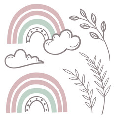 Pastel rainbows and botanical elements green pink