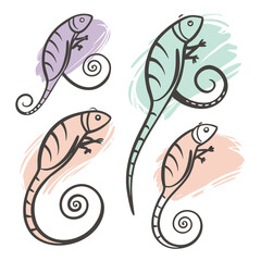 Playful chameleons with pastel brush strokes reptile animal